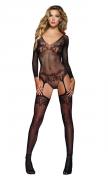 Langärmeliger Straps-Bodystocking schwarz